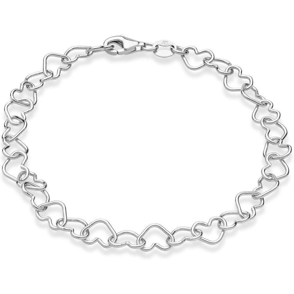 🆕Sterling Silver Italian 5mm Rolo Heart Link Chain Bracelet for Women